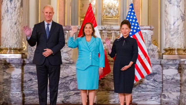 embajadora de Estados Unidos en el Perú, Stephanie Syptak-Ramnath, con canciller Javier González-Olaechea  y presidenta Dina Boluarte