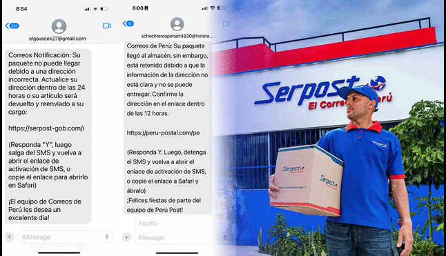 Serpost llama a la alerta a los usuarios que les llegue este tipo de mensajes de SMS. Foto: composición LR/Serpost.