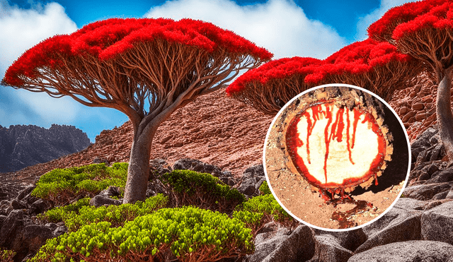 Socotra tiene arboles conocidos como "sangre de dragón". Foto: Ecoosfera/ composición LR