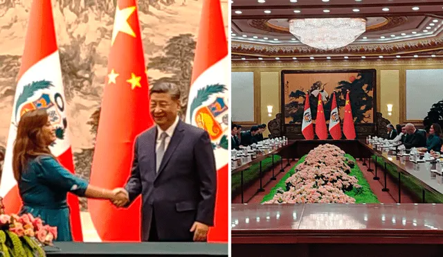Dina Boluarte y Xi Jinping se reunieron en el Gran Palacio del Pueblo, en Beijing, China. Foto: Composición LR/Francisco Claros/La República