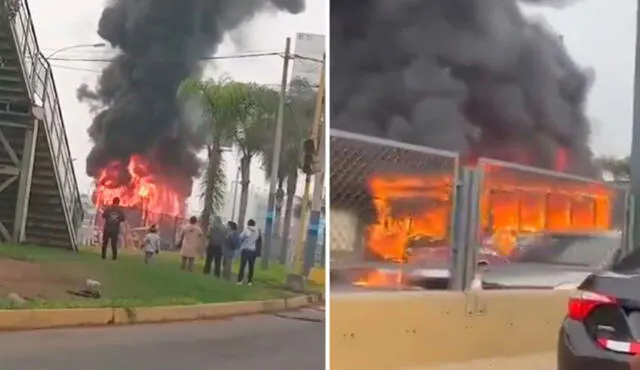 Según el Cuerpo General de Bomberos Voluntarios del Perú, el incendio del bus en la av. Faucett inició alrededor de las 12:05 p.m. Foto: composición LR/difusión