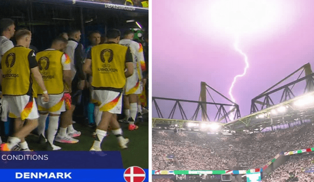 Más de un relámpago se pudo ver en el cielo de Dortmund, lo que causó la suspensión del Alemania vs. Dinamarca. Foto: composición LR/ESPN