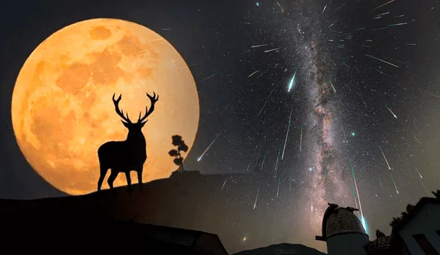 La luna de ciervo y la lluvia de estrellas perseidas en el cielo nocturno. Foto: composiciónLR/Gerson Cardoso