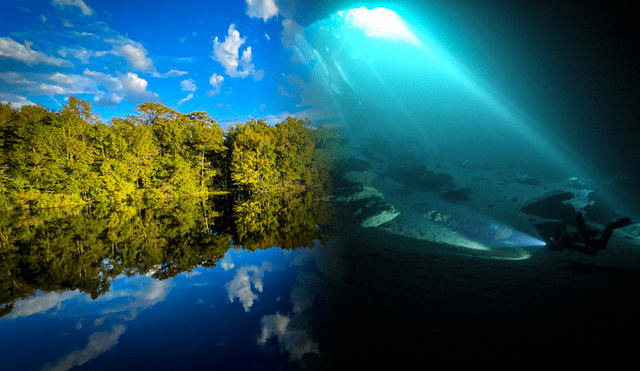 La claridad del agua es tan notable que permite ver a gran profundidad, facilitando la observación de la vida acuática y las formaciones subterráneas. Foto: composición LR