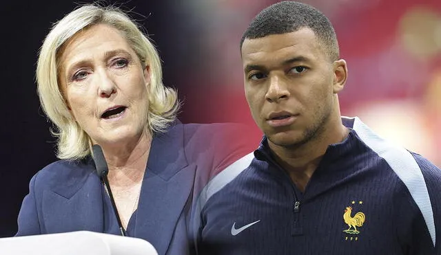 Marine Le Pen criticó las "lecciones morales" de Kylian Mbappé, quien apeló al voto para evitar que el país cayera "en manos de esta gente". Foto: composición LR/AFP