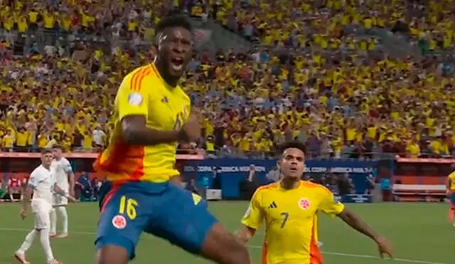 Lerma sacó un cabezazo para poner el 1-0 de Colombia sobre Uruguay. Foto: captura/DSports