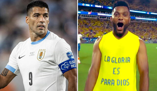 Luis Suárez encaró a Miguel Borja al final del partido entre Uruguay y Colombia. Foto: composición de LR/AUF/captura de DSports