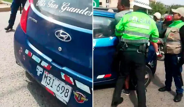 El chofer del vehículo de color azul, de placa M31-698, que cubría la ruta Chiclayo-Pimentel, fue detenido por la PNP. Foto: composición LR/difusión