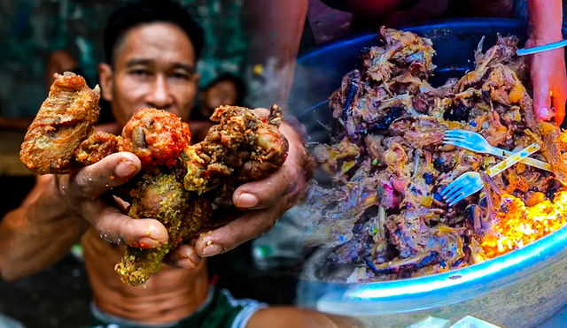 Estos restos incluyen sobras de carne, papas fritas y platos a medio comer, incluso comida congelada expirada. Foto: Composición LR/EFE/Captura.