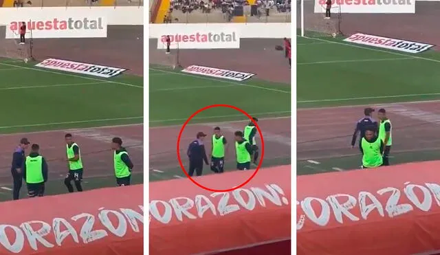 'Chicho' Salas trató de convencer a Paolo Guerrero para que ingrese al campo de juego. Foto: composición LR/captura de Gabriel Melgarejo