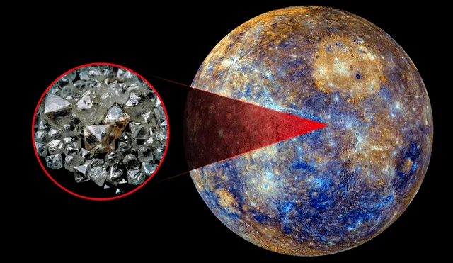 Los científicos demostraron en sus análisis que la cristalización del núcleo de Mercurio condujo a la formación de diamantes. Foto: composiciónLR/ Gerson Cardoso/NASA/Nat Geo