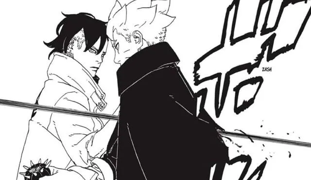 Boruto fue herido de gravedad por Jura, quien evitó que el hijo de Naruto capture el alma de pinchos en ‘Boruto: Two Blue Vortex’. Foto: Manga Plus