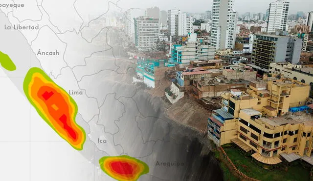 Mapa de Acoplamiento Sísmico muestra las regiones más afectadas por sismo superior a los 8 grados.  Foto: composición LR/Andina