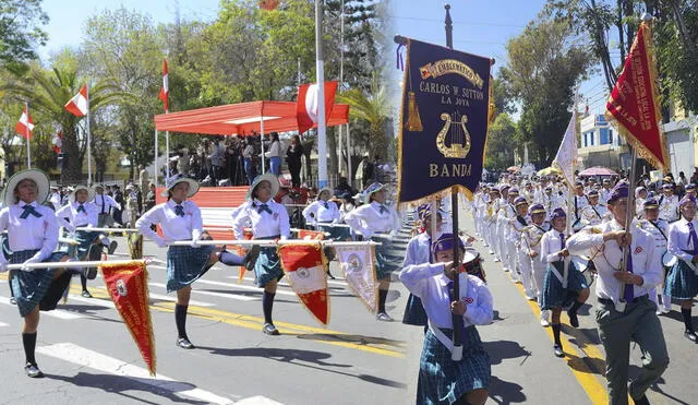 Escolares del distrito de La Joya marcharon con gallardía y patriotismo. Foto: composición LR/Claudia Beltrán/Frase Corta