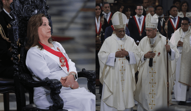 Dina Boluarte saludó a los nuevos integrantes de la Mesa Directiva tras culminar la misa. Foto: composición LR