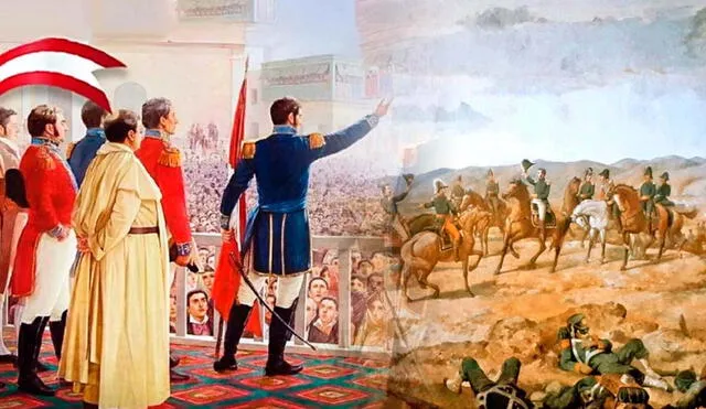 ¿Por qué se declaró la independencia de Perú el 28 de julio de 1821 si la lucha continuó hasta diciembre de 1824? Foto: Composición LR / Martín Tovar y Tovar / Juan Lepiani.