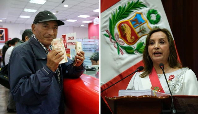 En el 2023, el gobierno de Boluarte prometió un nuevo aumento de S/100 a las prestaciones de jubilación. Dicho tema fue reiterado en su mensaje a la nación. Foto: composición LR/Andina/John Reyes/La República