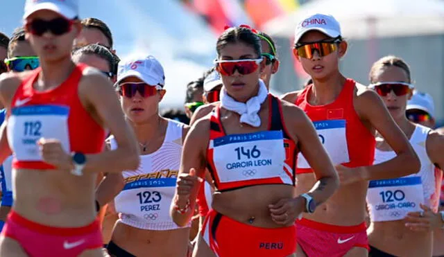 Kimberly García quedó en la posición 16 en la marcha atlética 20 km en París 2024. Foto: @copteamperu/X