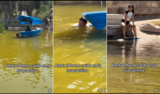 En el clip de TikTok se vio a un joven que se sumergía en las aguas de la famosa laguna, ubicada en Ica. Foto: composición LR/TikTok