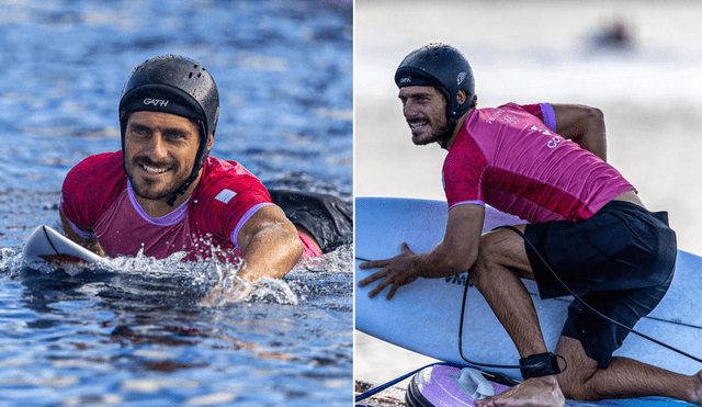 El joven surfista está dejando en alto el nombre del Perú en los Juegos Olímpicos París 2024. Foto: composición (AFP/difusión).