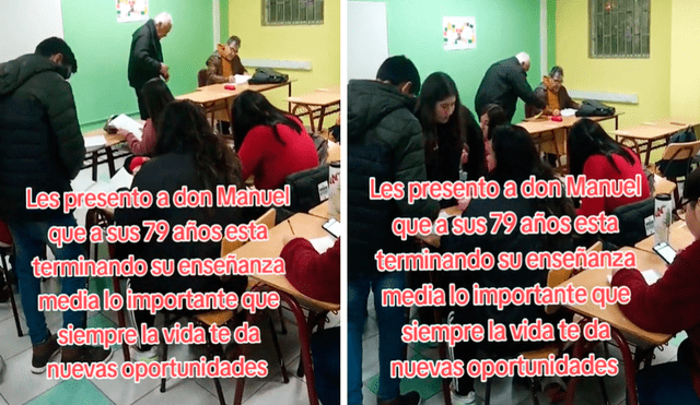 Las imágenes del hombre presentando su tarea conmovieron a los usuarios en las redes sociales. Foto: composición LR/TikTok