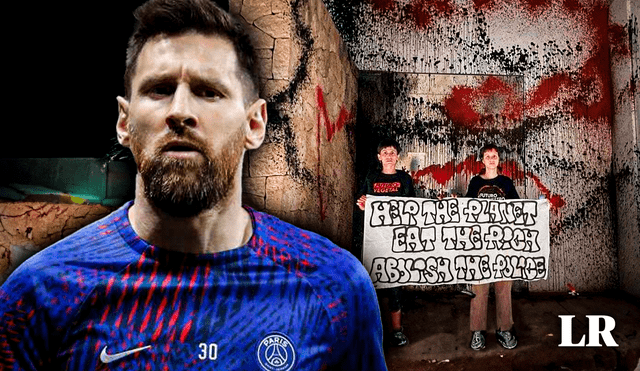 Protestaron con pintura a las afueras de la mansión de Messi en Ibiza. Foto: composición LR/X