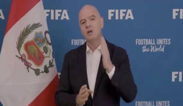 Gianni Infantino apareció en las pantallas del Monumental para brindar un mensaje. Foto: captura/GolPerú