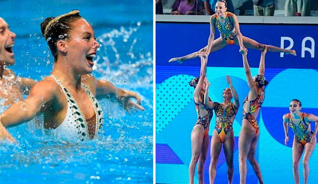 La gran final de natación artística por equipos se desarrollará hoy en París, Francia, por los Juegos Olímpicos. Foto. composición/AFP/Comité Olímpico Mexicano