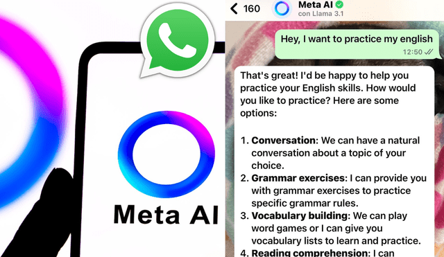 El aprendizaje de idiomas a través de Meta AI en WhatsApp es un proceso intuitivo. Foto: Composición LR | Clarín | Captura WhatsApp | Wikipedia.