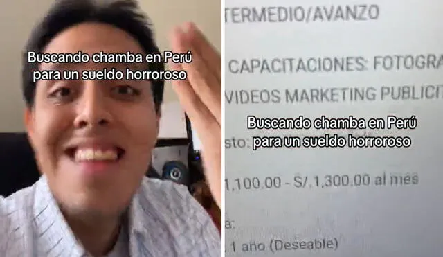 "Buscando chamba en Perú por un sueldo horroroso", describió artífice de clip viral. Foto: composición LR/ TikTok