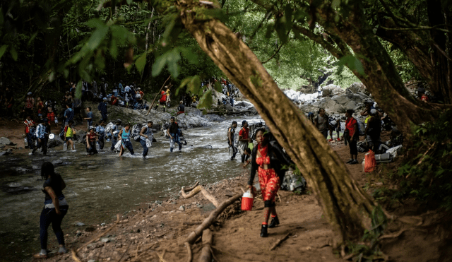 Los migrantes cruzan el tapón de Darién para dirigirse a Panamá. Foto: Composición LR