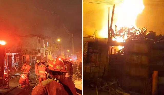 Un incendio en una vivienda de material noble en Villa El Salvador movilizó a 9 unidades de bomberos para controlar las llamas. Foto: composición LR