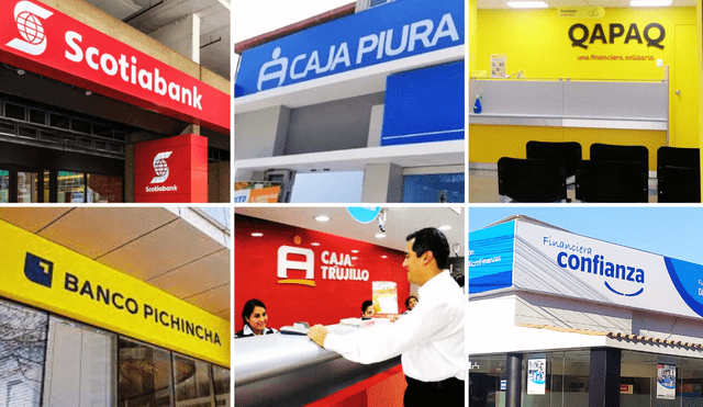 Conoce cuáles son los bancos, financieras y cajas que mejor intereses pagan a plazo fijo este 2024. Foto: composición LR/Scotiabank/Banco Pichincha/Caja Piura/Caja Trujillo/Financiera QAPAQ/Financiera Confianza