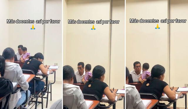 Ver al profesor cuidar a la nena generó miles de aplausos en las redes sociales. Foto: composición LR/TikTok