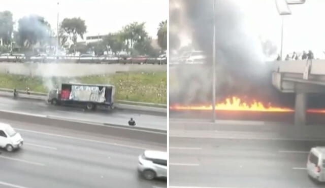 Un camión de gaseosas se incendió en plena Panamericana Norte, cerca del óvalo Naranjal, en San Martín de Porres. Foto: composición LR