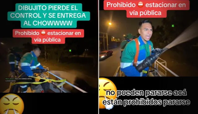 Alcalde de Ate riega parques en camión cisterna y moja autos mal estacionados de vecinos: "Está prohibido pararse acá"