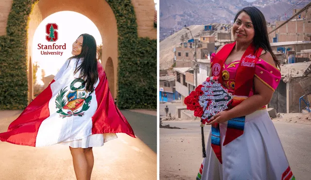 Leslie Espinoza cursó su bachiller y maestría totalmente becada en Stanford University. Foto: composición LR/Instagram/Leslie_ayni/PNGWing