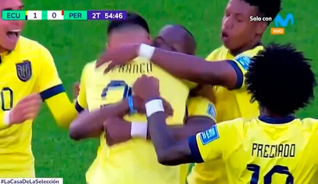 Valencia convirtió el primer tanto de Ecuador sobre Perú en las Eliminatorias 2026. Foto: captura/Movistar Deportes