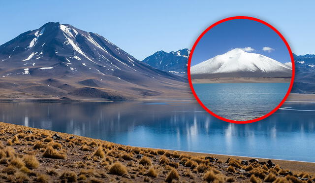 El volcán Ojos del Salado, que divide Argentina y Chile, alberga el lago más alto del mundo, a 6.390 metros sobre el nivel del mar. Foto: composición LR/difusión