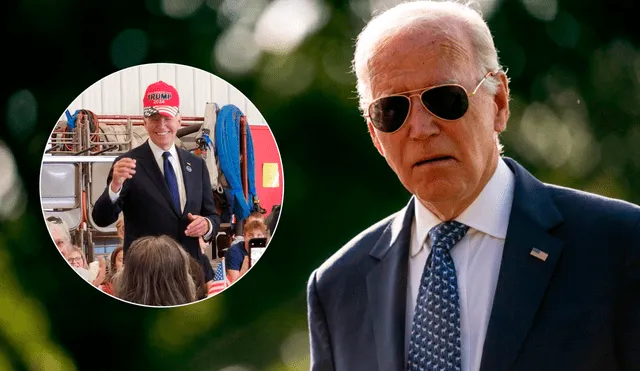 Joe Biden fue tendencia en redes sociales al colocarse una gorra en apoyo a Donald Trump. Foto: Composición LR