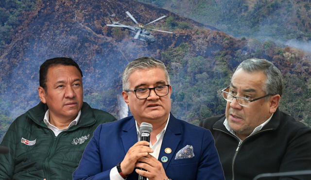 El Premier Adrianzén, los ministros de Agricultura y Ambiente y la jefa de Serfor han sido denunciados penalmente por los incendios forestales en el Perú y la "Ley Antiforestal". | Composición LR.