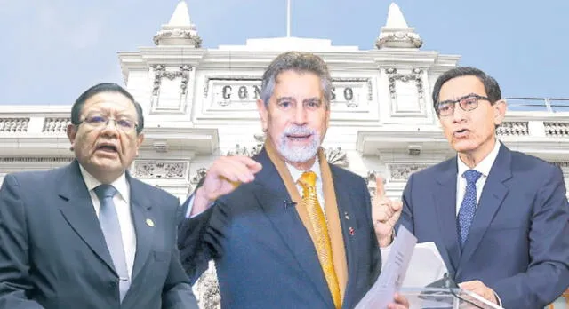 En la mira. Presidente del JNE, Jorge Luis Salas Arenas; y expresidentes Francisco Sagasti y Martín Vizcarra. Foto: La República.