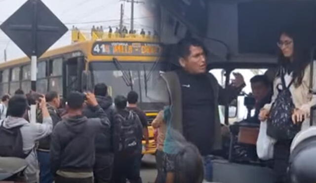 Un grupo de huelguistas bloqueó un bus en Puente Piedra, obligando al conductor a acatar la huelga en símbolo de apoyo. Foto: composición LR/captura de Tiktok