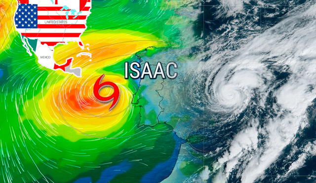 El huracán Isaac que nació en el Atlántico norte ingresará a la categoría 1 en pocas horas. Fot: composición LR/El Tiempo/Windy.