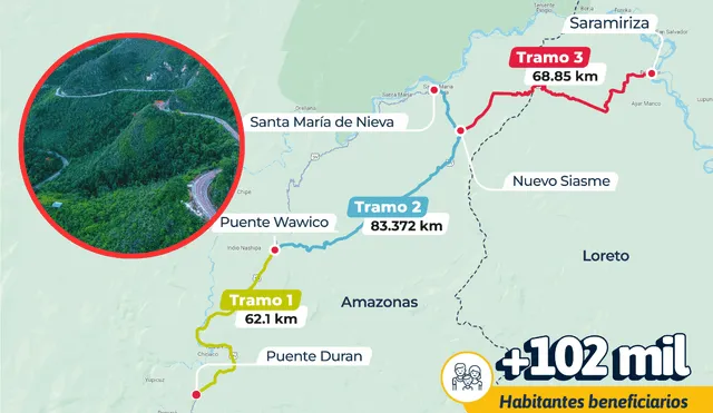 Tres tramos necesarios que reducirían el tiempo de transporte y el turismo. Foto: Provías Nacional/MTC/Energiminas