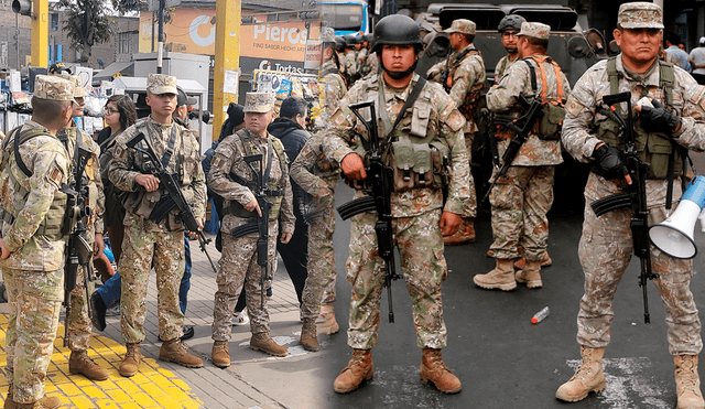 Militares en apostados en las estaciones del Metropolitano y Línea 1. Foto: Mirian Torres-composición LR