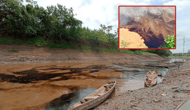 Derrame de petróleo en rio Pastaza en Iquitos. Foto: de fondo, referencial/recorte, actual, de Puinamudt