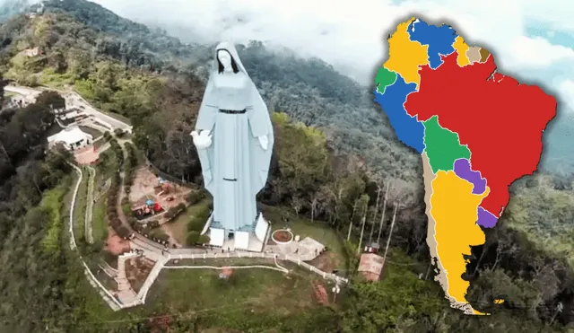 La estatua más alta de Sudamérica es el Monumento a la Virgen de la Paz, ubicado en el estado Trujillo, Venezuela. Foto: composición LR/ Aleteia/mapa