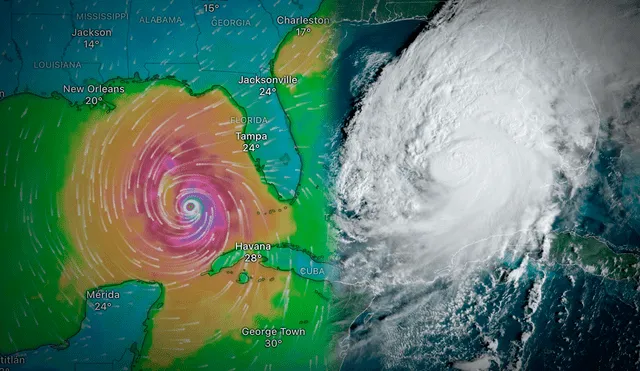 El huracán Milton avanza a hacia las costas de Florida como categoría 4 y se prevé que siga su intensidad en Tampa. Foto: composición LR/AFP PHOTO / NOAA / RAMMB