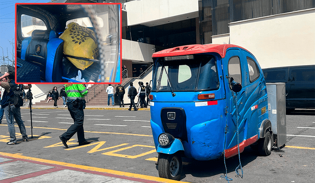 Las autoridades del PNP encuentran una granada al interior de una mototaxi estacionada en frontis de la Dirincri en Cercado de Lima. Foto: difusión